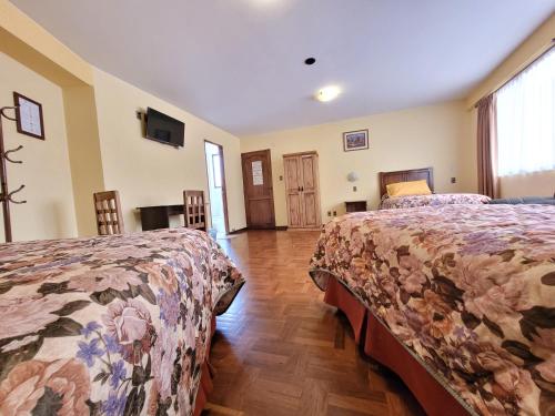 拉巴斯Hotel Nuevo Sol的酒店客房设有两张床和电视。