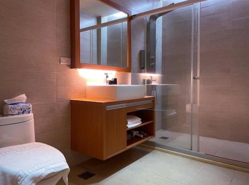 花莲市向往时尚民宿的一间带水槽和淋浴的浴室