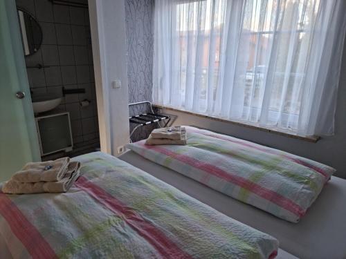 RiepsdorfGäth Thomsdorf的两张床位于带窗户的房间内