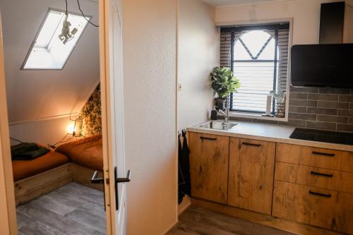 WolphaartsdijkRuim en landelijk appartement的一个带水槽和窗户的小厨房