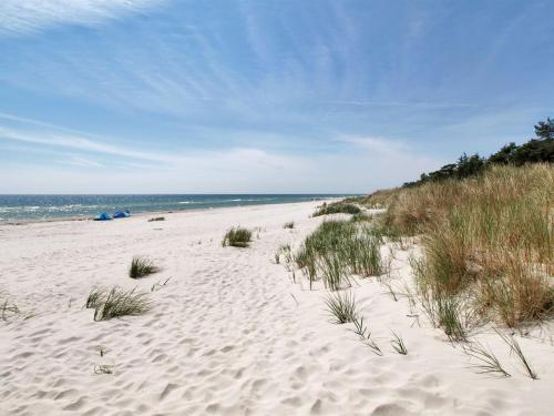 维斯特索马肯Holiday Home Michel - 300m from the sea in Bornholm by Interhome的一片拥有草地和海洋的沙滩