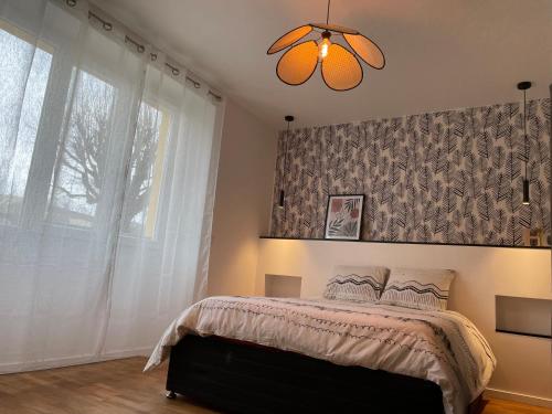 贝尔福Appartement du lion的一间卧室设有一张床和一个大窗户