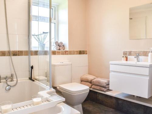 高尔顿Meadow Cottage的浴室配有卫生间、淋浴和盥洗盆。