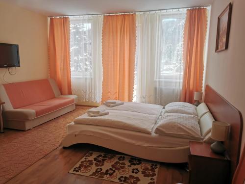 巴德霍夫斯基库佩莱佐尼卡旅馆的一间卧室配有一张床、一张沙发和一个窗口