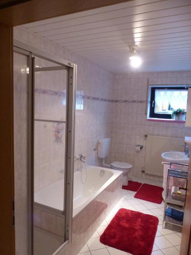 道恩Ferienwohnung Eifelluft的带淋浴、浴缸和卫生间的浴室