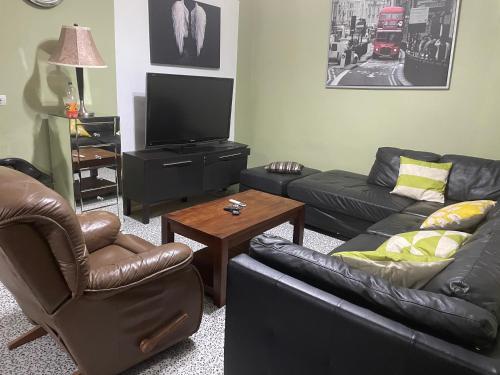 BonabériThe Gulch Apartments的客厅配有两张沙发和一台电视
