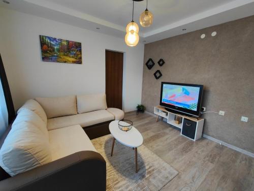 切佩拉雷Апартамент РАЯ的带沙发和电视的客厅