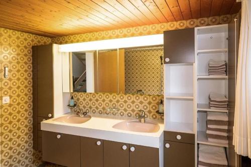 阿彭策尔Ferienhaus Wühre的浴室设有2个水槽和镜子