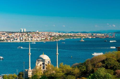 伊斯坦布尔伊斯坦布尔博斯普鲁斯海峡丽思卡尔顿酒店的水体旁的山丘上的建筑物