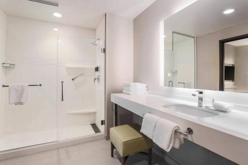弗赖拉辛Residence Inn by Marriott Dallas Frisco的白色的浴室设有水槽和淋浴。