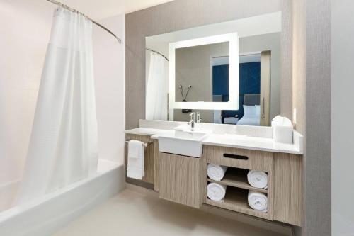 曼斯菲尔德SpringHill Suites by Marriott Dallas Mansfield的一间带水槽和镜子的浴室