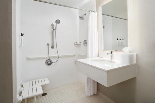 朗蒙特博尔德朗蒙特斯普林希尔套房酒店的白色的浴室设有水槽和淋浴。
