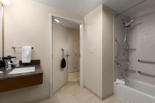 伊丽莎白城伊丽莎白城费尔菲尔德酒店的浴室配有水槽、淋浴和浴缸。