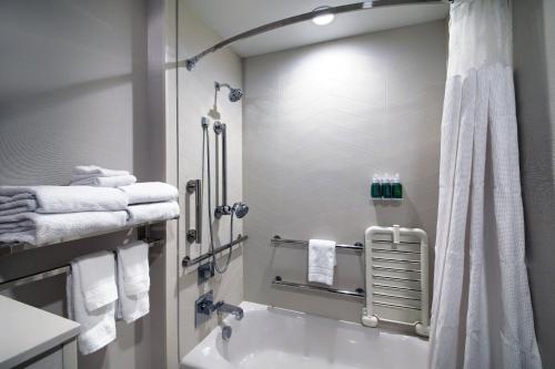 雪松山Fairfield Inn & Suites by Marriott Dallas Cedar Hill的浴室配有浴缸、淋浴和毛巾。