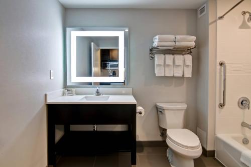金卡丁金卡丁万豪广场套房酒店的一间带水槽、卫生间和镜子的浴室