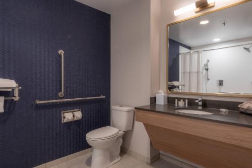 雷夫尔斯托克Fairfield by Marriott Inn & Suites Revelstoke的一间带卫生间、水槽和镜子的浴室