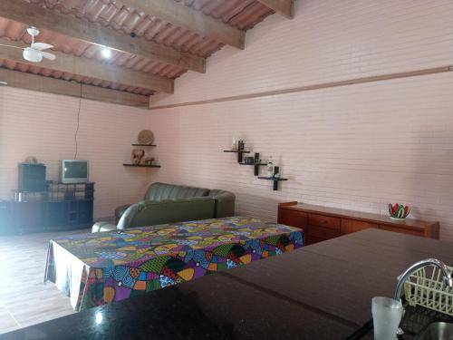 比里蒂巴-米里姆Chácara Biritiba Mirim, Bairro Nirvana - Mogi das Cruzes的客厅配有床和沙发