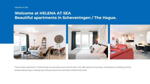 斯海弗宁恩Helena at Sea Apartments的客厅和卧室的两张照片拼合在一起