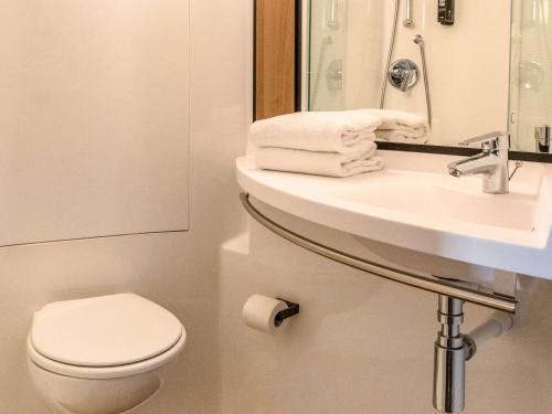 阿尔比宜必思阿尔比酒店的一间带水槽、卫生间和镜子的浴室