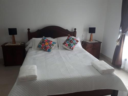 圣萨尔瓦多德朱LAYUN.ALOJAMIENTO的一张带两个枕头的大白色床