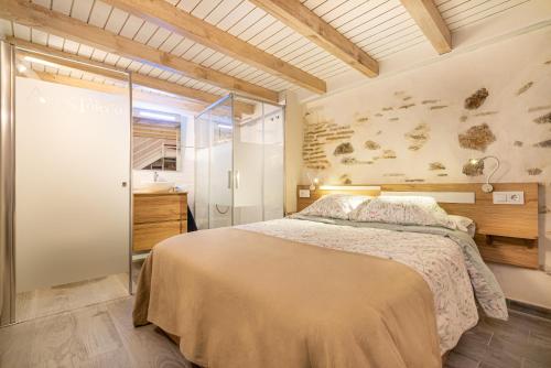 托莱多Aires de Toledo的一间卧室设有一张床和一个步入式淋浴间。