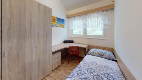 大洛西尼Domeček VALERIE的一间卧室配有一张床、一张书桌和一个窗户。