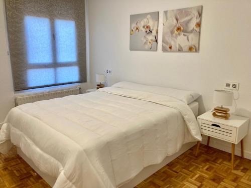 CastandielloAngliru 1 Suite的白色的卧室设有白色的床和窗户。