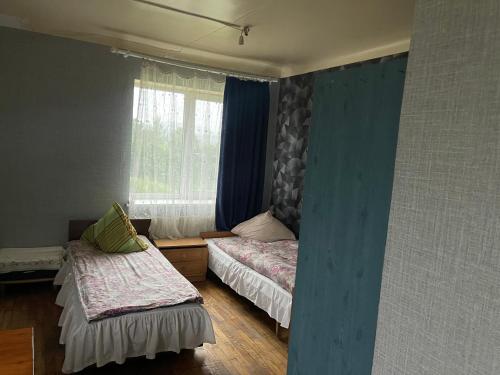 雷泽克内Nakts zvaigzne的客房设有两张床和窗户。