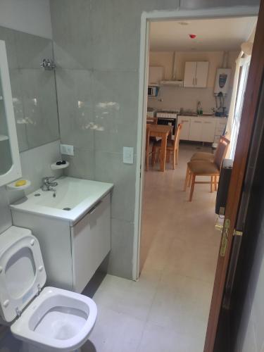 内乌肯Belgrano 658 Nqn - Piso 1 Dto 2的一间带卫生间和水槽的浴室以及一间厨房