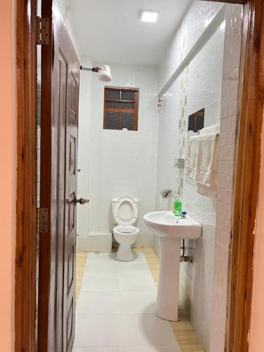 埃尔多雷特Regency Stays的浴室配有白色卫生间和盥洗盆。