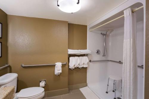 北不伦瑞克Comfort Suites Near University的一间带卫生间和淋浴的浴室