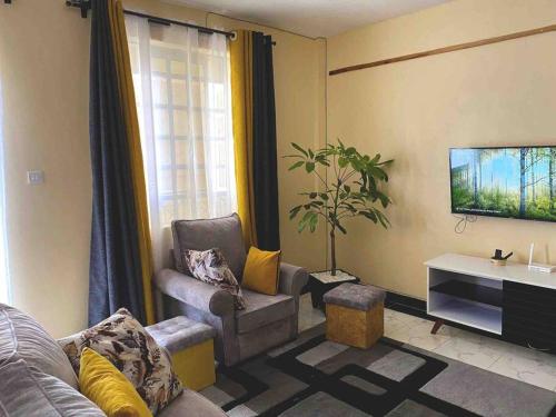 纳库鲁Splendid stay in Nakuru的带沙发和电视的客厅