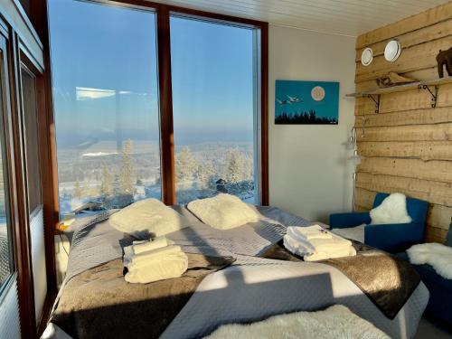 鲁卡Hotel Arctic Zone的一间卧室设有一张床和一个大窗户