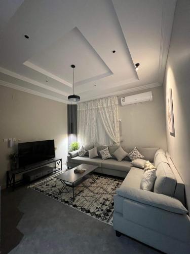 As Sayl aş Şaghīrدخول ذاتي - غرفة نوم وصالة جلوس (هادئة وخصوصية عالية)的带沙发和电视的客厅