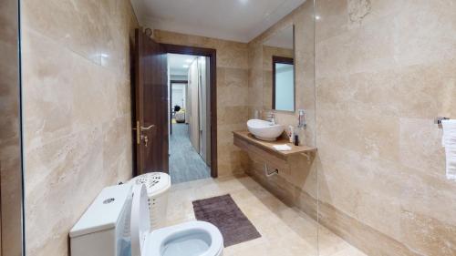 瓦莱塔Central Valletta - 1 Bedroom maisonnette的一间带水槽、卫生间和淋浴的浴室