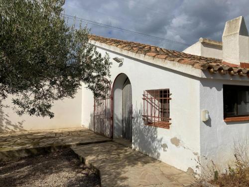 安波拉Belvilla by OYO Finca Casa Filou的白色的房子,有门和树
