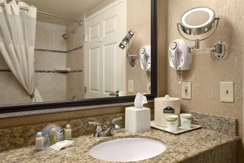 小石城特温德姆小石城温盖特酒店的一间带水槽和镜子的浴室