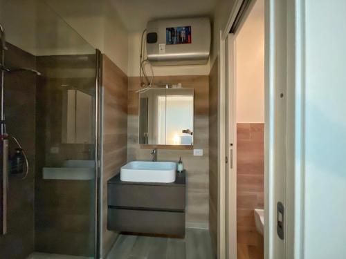 卡利亚里Extravaganza Room and Suite Apartment City Center的一间带水槽和淋浴的浴室
