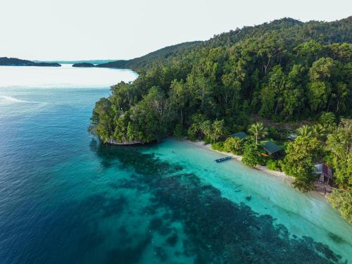 TapokrengRaja Ampat Eco Lodge的海洋岛屿的空中景观