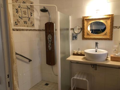 PontlevoyLa Saulainière的一间带水槽和镜子的浴室