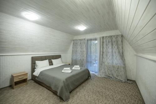 诺沃莫斯科维斯卡Lake Park的一间卧室设有一张床和一个窗口