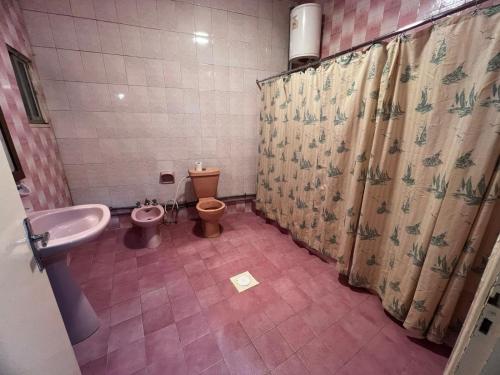 马达巴Student House的浴室配有卫生间、盥洗盆和淋浴。