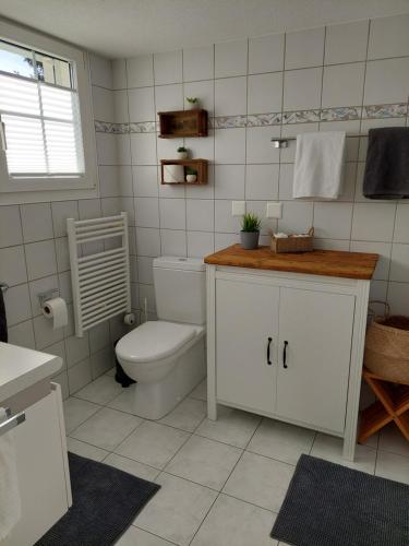 RüthiFilipponi's Träumli的白色的浴室设有卫生间和水槽。