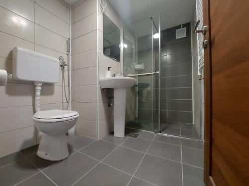 科帕奥尼克Apartmani Milosevic的浴室配有卫生间、盥洗盆和淋浴。