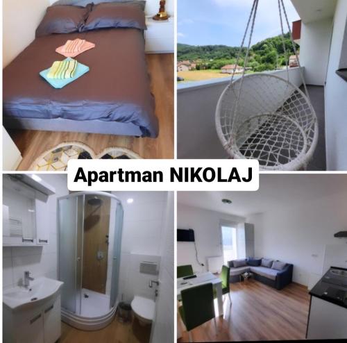 巴尼亚科维利亚查Apartmani Nikolaj的卧室和房间照片的拼合