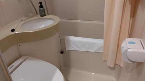 津山市津山中心市政厅酒店的一间带水槽和卫生间的小浴室