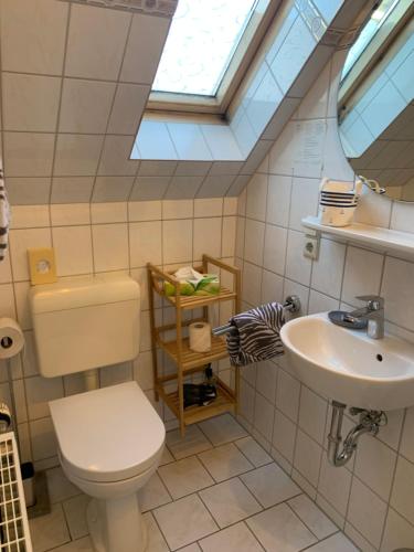 纽哈灵吉塞尔Hotel Meerblick garni的浴室配有卫生间水槽和天窗。