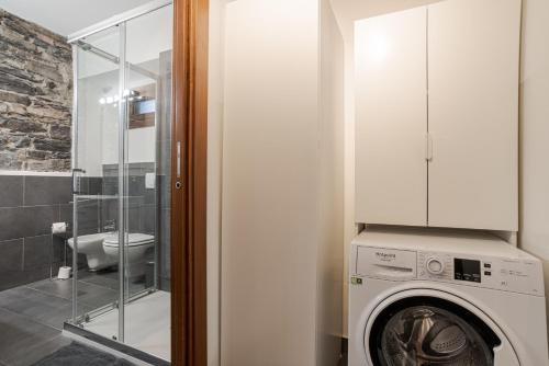 切尔诺比奥Cernobbio Charming APT!的一间带卫生间的浴室内的洗衣机