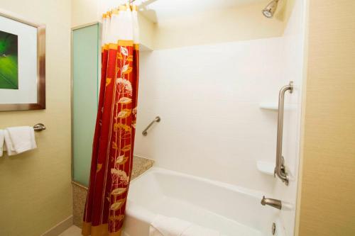华纳罗宾斯沃纳罗宾斯万怡酒店的带浴缸和淋浴帘的浴室