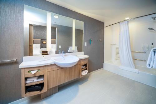 基诺沙SpringHill Suites by Marriott Kenosha的一间带水槽和大镜子的浴室